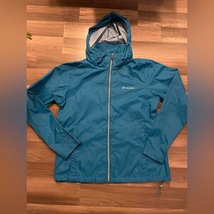 Columbia Teal Rain Jacket / Windbreaker size XL Packable Hood